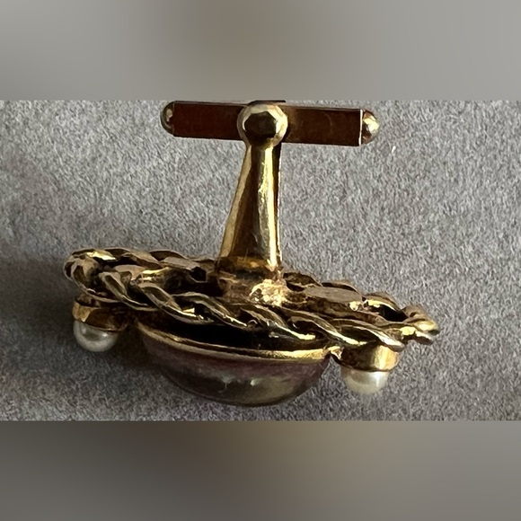 RARE art deco antique vintage cuff links Opal Pearl Gold - Picture 9 of 12